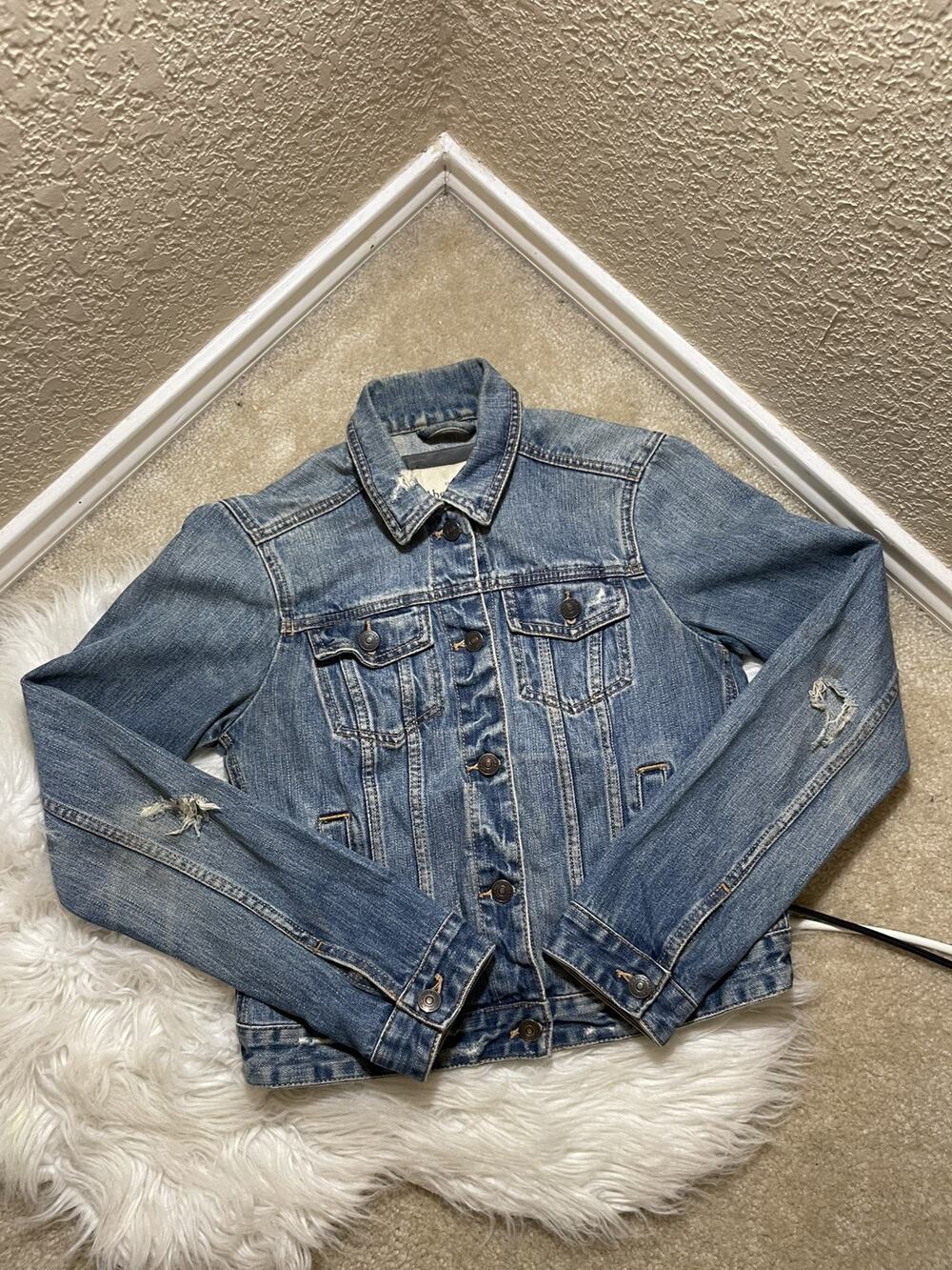 Vintage Abercrombie & Fitch Denim Jacket Youth M Medium Wash Trucker Bomber Y2K